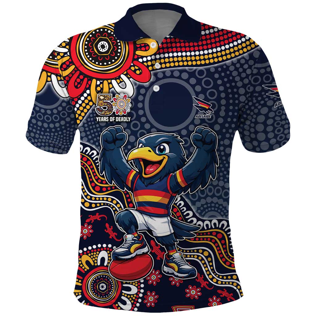 Personalized Adelaide Crows Mascot Polo Shirt Aboriginal Dot Art Style Vibrant Indigenous Pattern Design