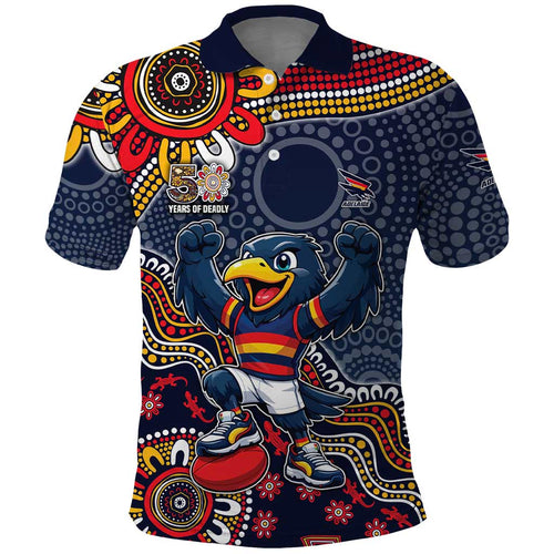Personalized Adelaide Crows Mascot Polo Shirt Aboriginal Dot Art Style Vibrant Indigenous Pattern Design
