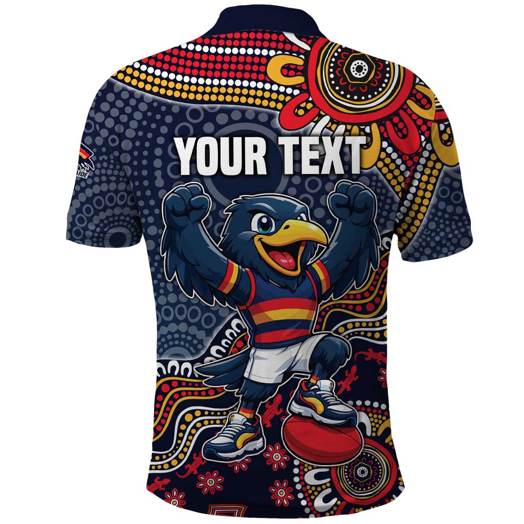 Personalized Adelaide Crows Mascot Polo Shirt Aboriginal Dot Art Style Vibrant Indigenous Pattern Design