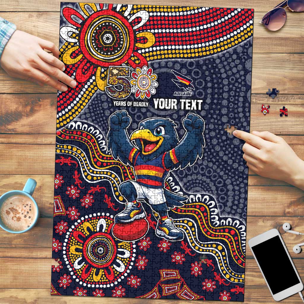 Personalized Adelaide Crows Mascot Puzzle Aboriginal Dot Art Style Vibrant Indigenous Pattern Design