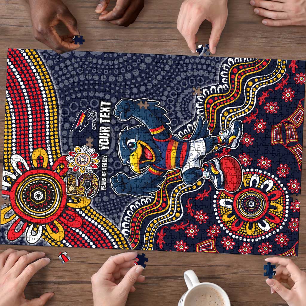 Personalized Adelaide Crows Mascot Puzzle Aboriginal Dot Art Style Vibrant Indigenous Pattern Design