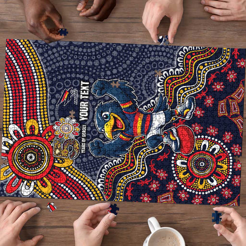 Personalized Adelaide Crows Mascot Puzzle Aboriginal Dot Art Style Vibrant Indigenous Pattern Design