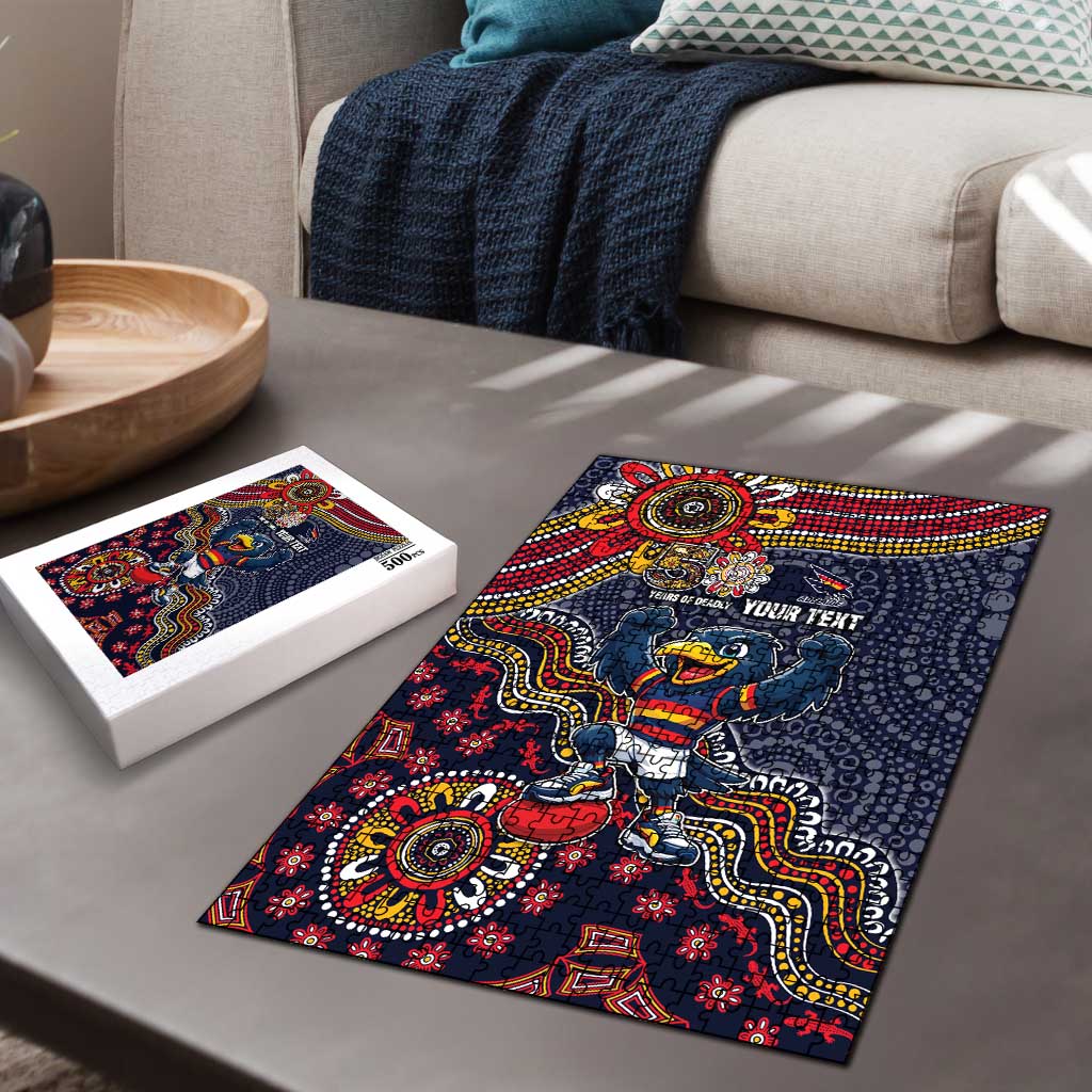 Personalized Adelaide Crows Mascot Puzzle Aboriginal Dot Art Style Vibrant Indigenous Pattern Design