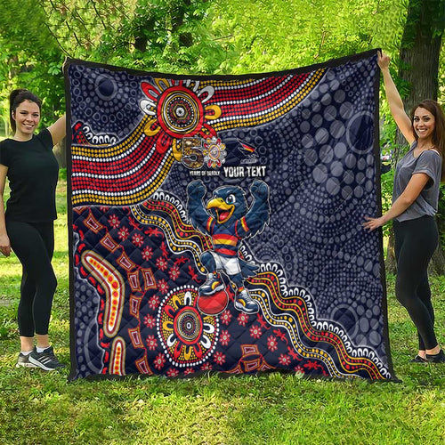 Personalized Adelaide Crows Mascot Quilt Aboriginal Dot Art Style Vibrant Indigenous Pattern Design