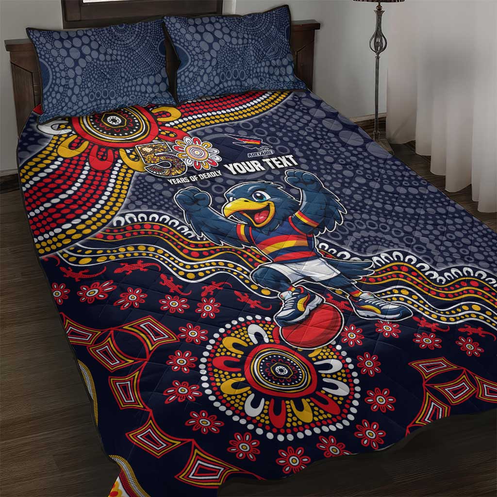 Personalized Adelaide Crows Mascot Quilt Bed Set Aboriginal Dot Art Style Vibrant Indigenous Pattern Design