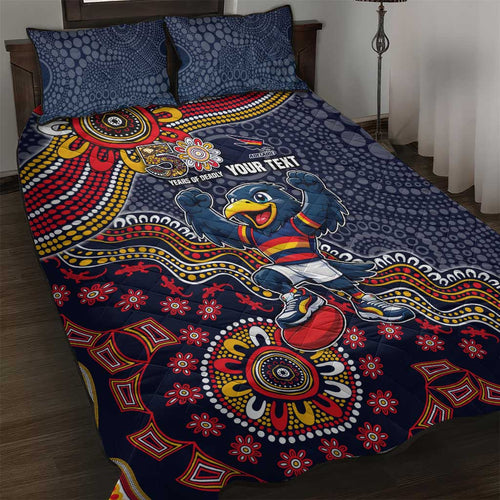 Personalized Adelaide Crows Mascot Quilt Bed Set Aboriginal Dot Art Style Vibrant Indigenous Pattern Design