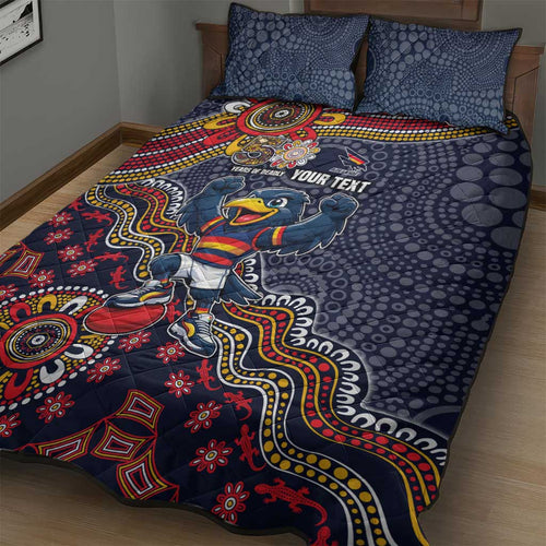 Personalized Adelaide Crows Mascot Quilt Bed Set Aboriginal Dot Art Style Vibrant Indigenous Pattern Design