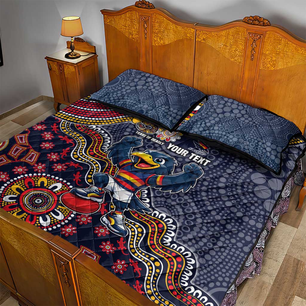 Personalized Adelaide Crows Mascot Quilt Bed Set Aboriginal Dot Art Style Vibrant Indigenous Pattern Design