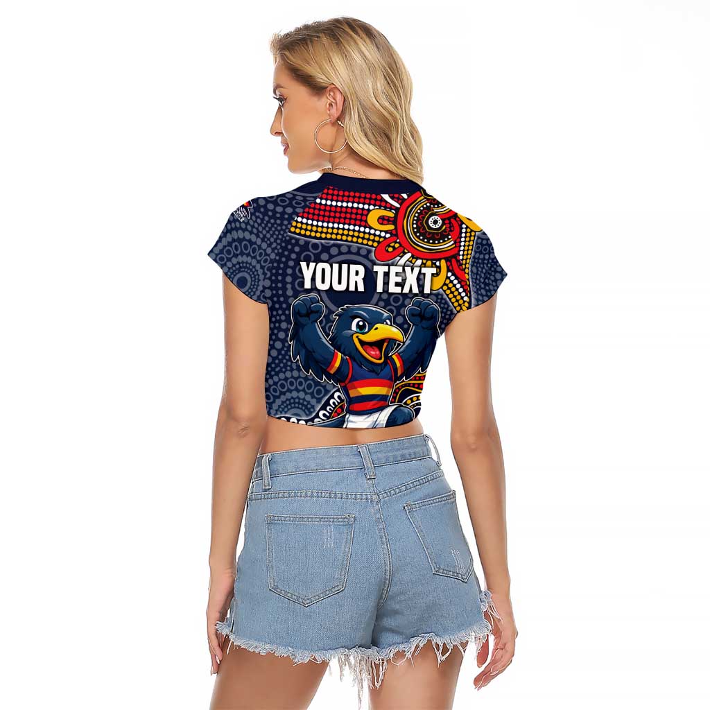 Personalized Adelaide Crows Mascot Raglan Cropped T Shirt Aboriginal Dot Art Style Vibrant Indigenous Pattern Design