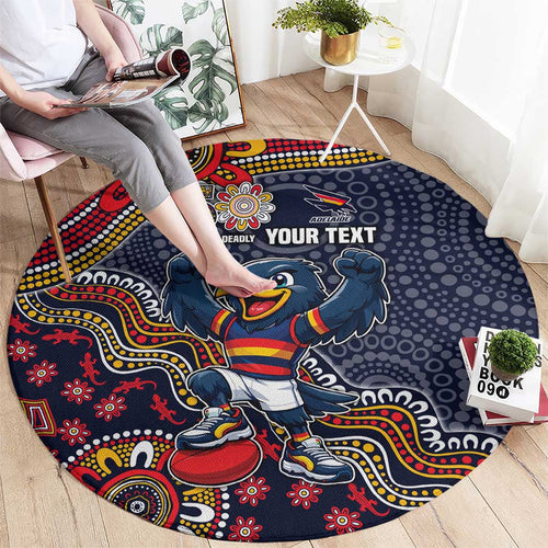 Personalized Adelaide Crows Mascot Round Carpet Aboriginal Dot Art Style Vibrant Indigenous Pattern Design