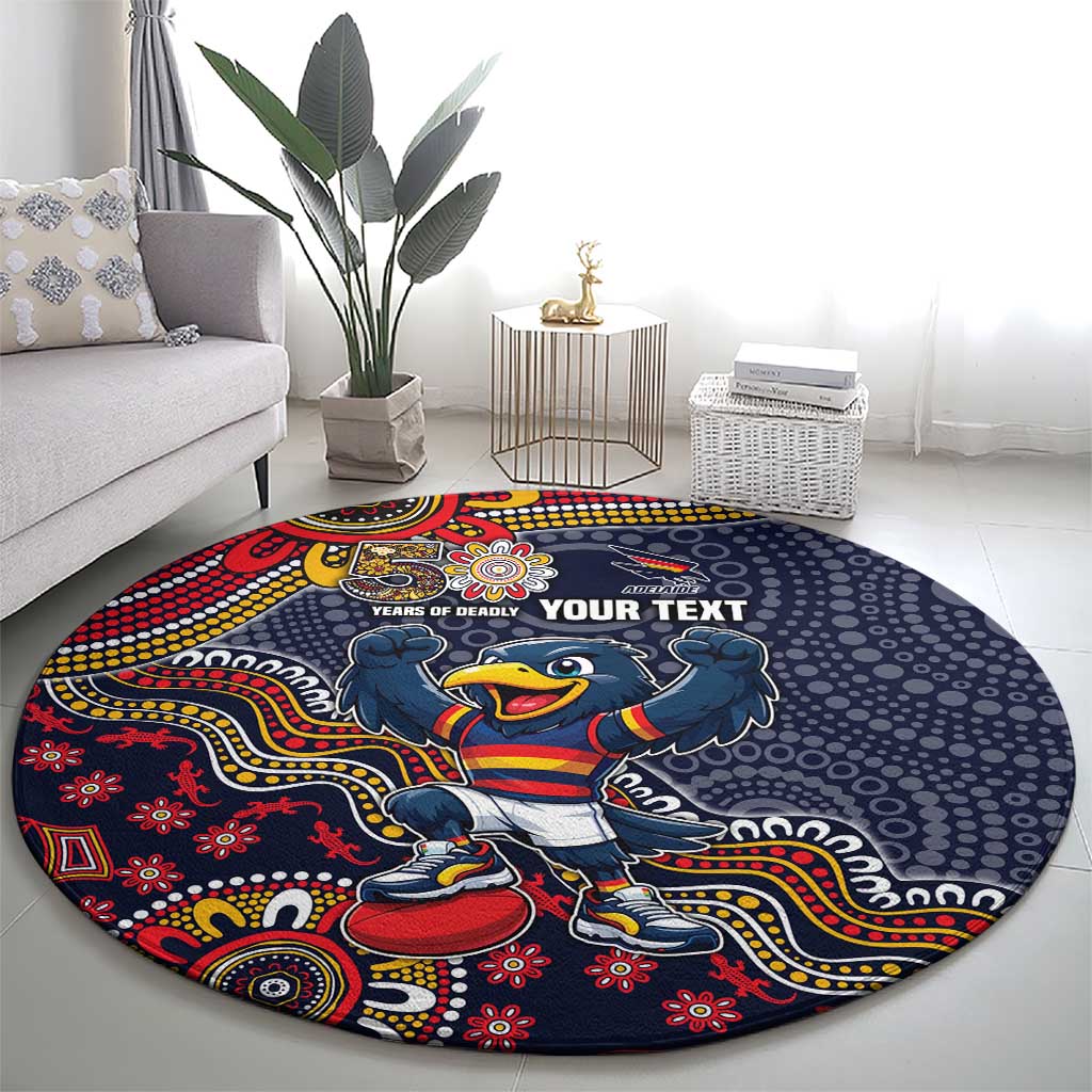 Personalized Adelaide Crows Mascot Round Carpet Aboriginal Dot Art Style Vibrant Indigenous Pattern Design