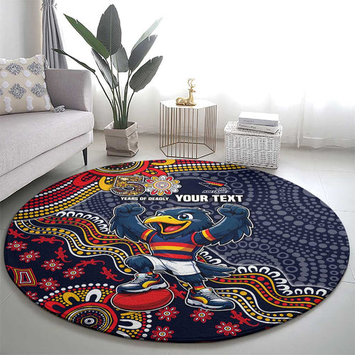Personalized Adelaide Crows Mascot Round Carpet Aboriginal Dot Art Style Vibrant Indigenous Pattern Design