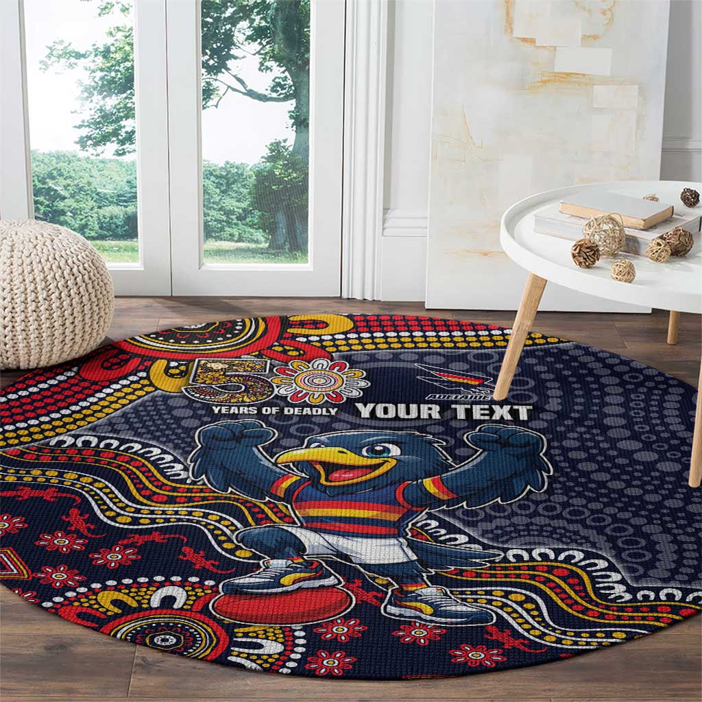 Personalized Adelaide Crows Mascot Round Carpet Aboriginal Dot Art Style Vibrant Indigenous Pattern Design