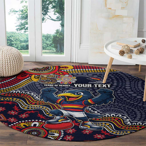 Personalized Adelaide Crows Mascot Round Carpet Aboriginal Dot Art Style Vibrant Indigenous Pattern Design