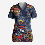 Personalized Adelaide Crows Mascot Scrub Top Aboriginal Dot Art Style Vibrant Indigenous Pattern Design