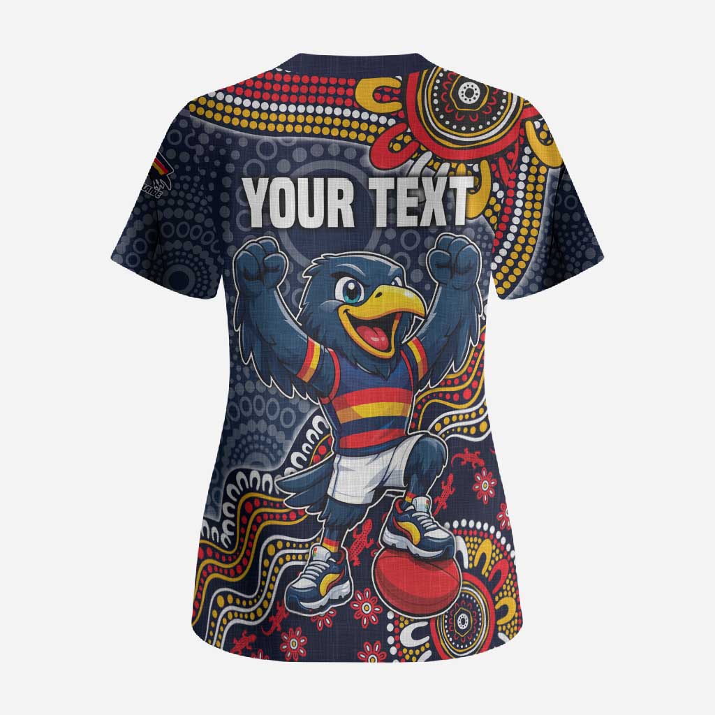 Personalized Adelaide Crows Mascot Scrub Top Aboriginal Dot Art Style Vibrant Indigenous Pattern Design