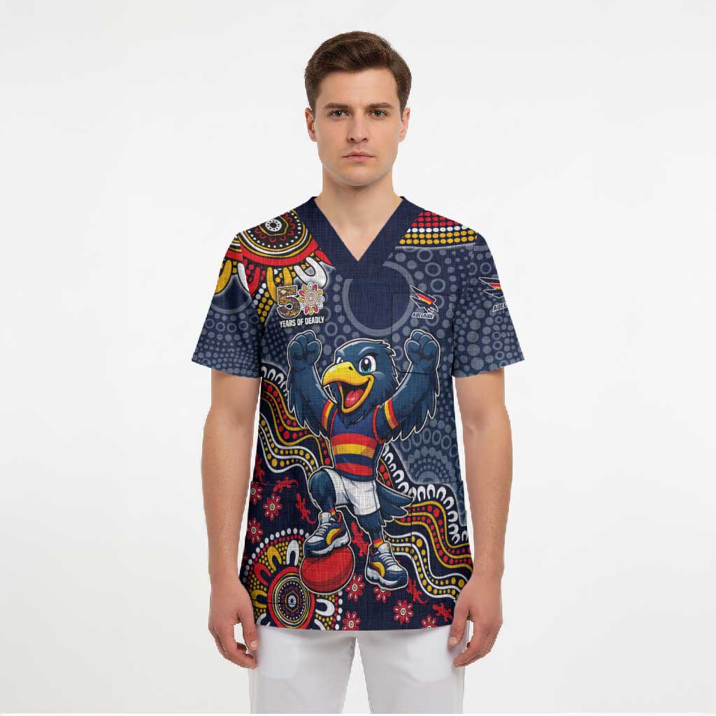 Personalized Adelaide Crows Mascot Scrub Top Aboriginal Dot Art Style Vibrant Indigenous Pattern Design