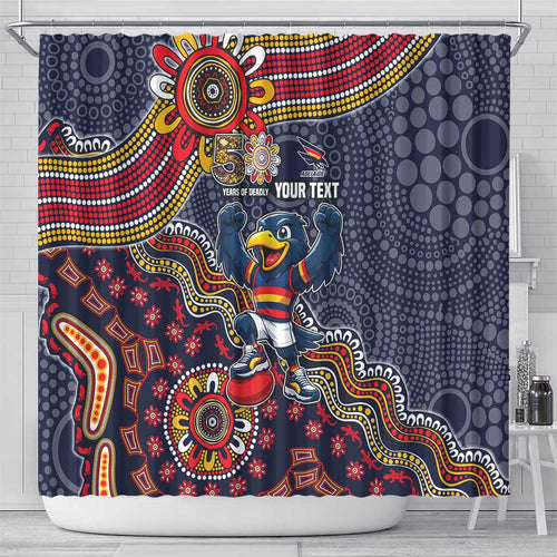 Personalized Adelaide Crows Mascot Shower Curtain Aboriginal Dot Art Style Vibrant Indigenous Pattern Design