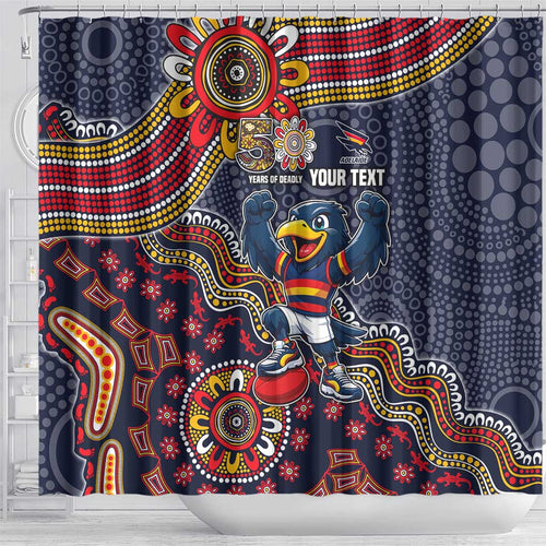 Personalized Adelaide Crows Mascot Shower Curtain Aboriginal Dot Art Style Vibrant Indigenous Pattern Design