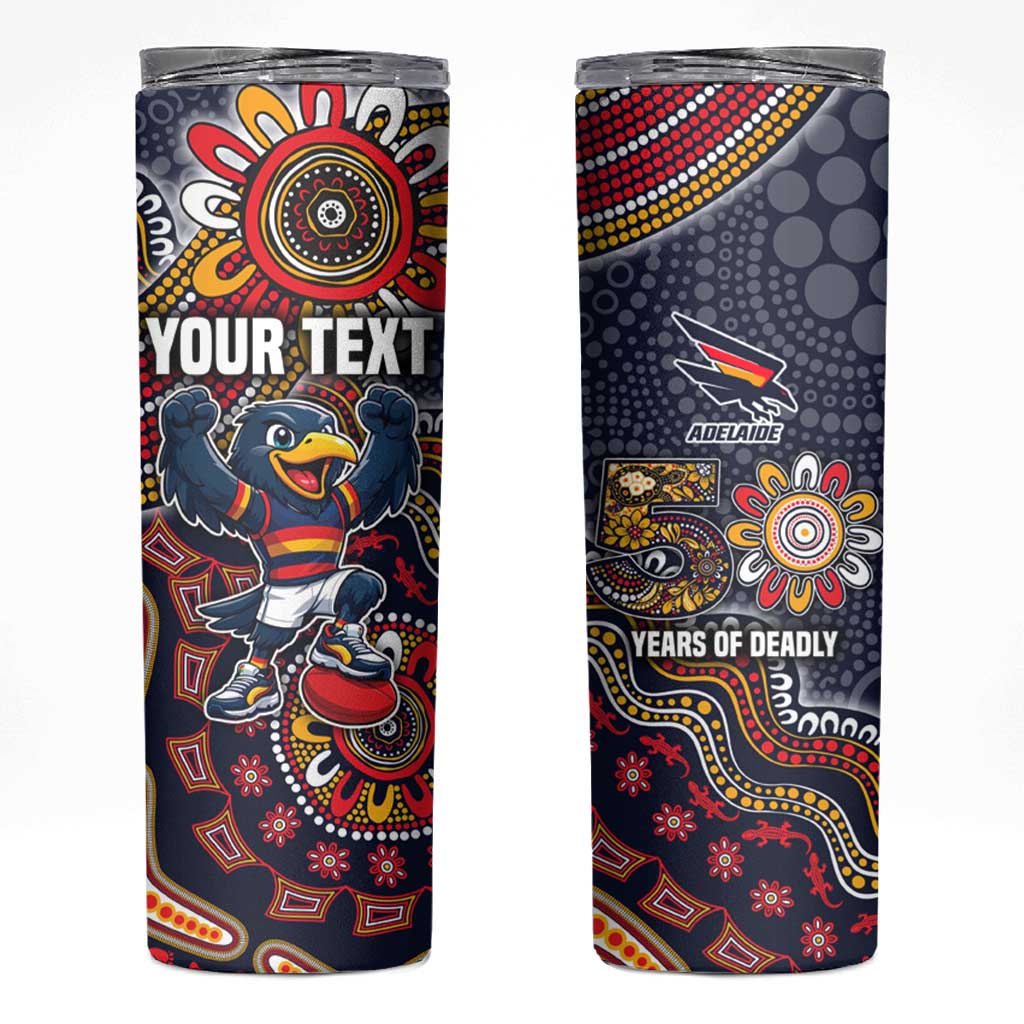 Personalized Adelaide Crows Mascot Skinny Tumbler Aboriginal Dot Art Style Vibrant Indigenous Pattern Design