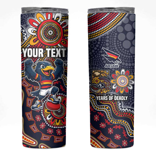 Personalized Adelaide Crows Mascot Skinny Tumbler Aboriginal Dot Art Style Vibrant Indigenous Pattern Design