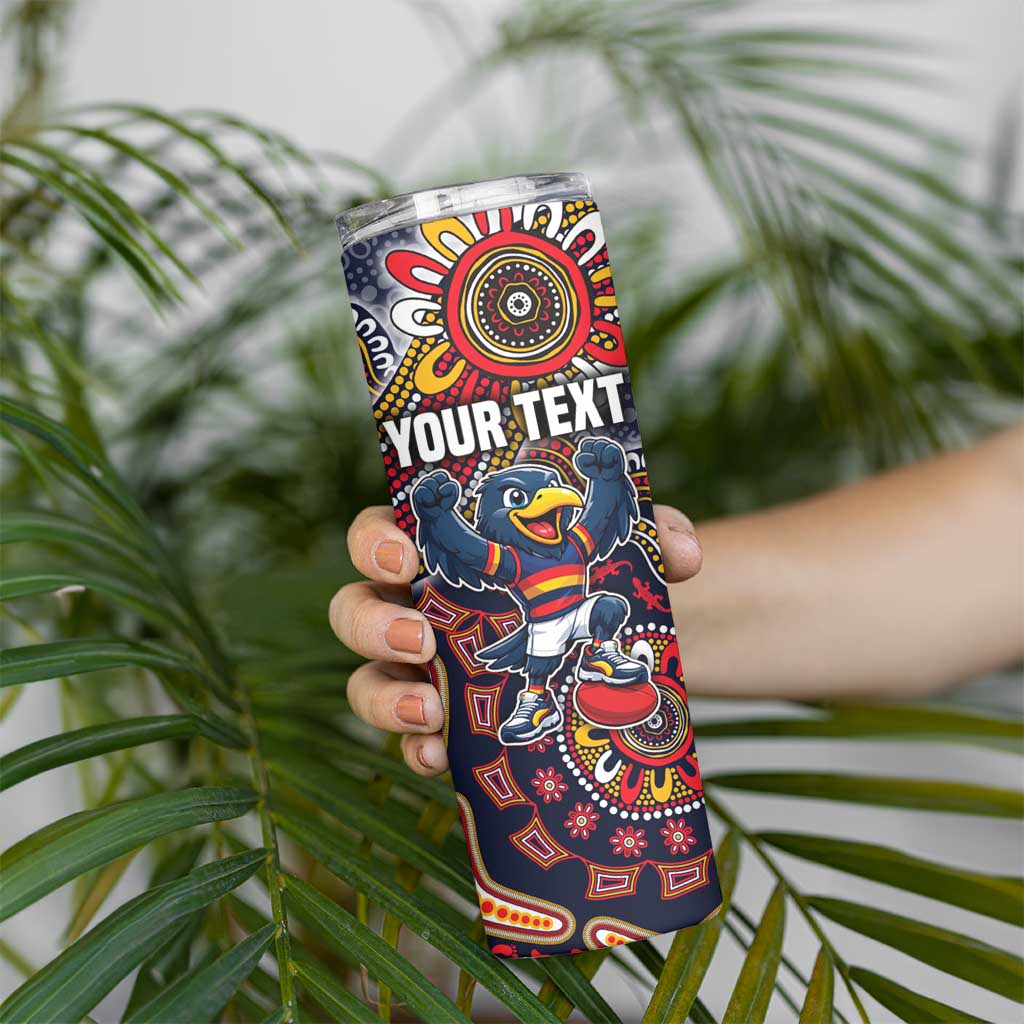 Personalized Adelaide Crows Mascot Skinny Tumbler Aboriginal Dot Art Style Vibrant Indigenous Pattern Design