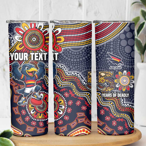 Personalized Adelaide Crows Mascot Skinny Tumbler Aboriginal Dot Art Style Vibrant Indigenous Pattern Design