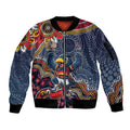Personalized Adelaide Crows Mascot Sleeve Zip Bomber Jacket Aboriginal Dot Art Style Vibrant Indigenous Pattern Design