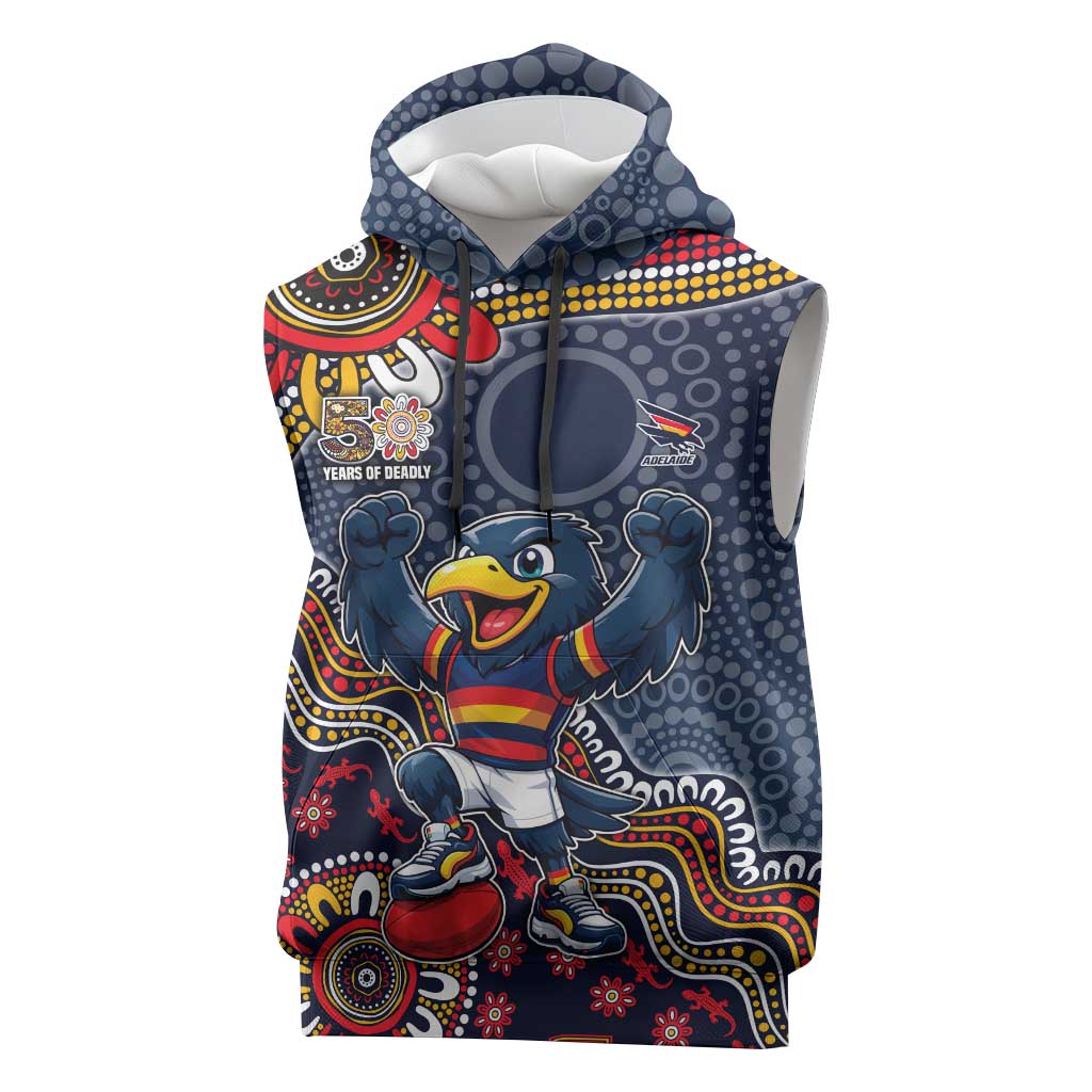Personalized Adelaide Crows Mascot Sleeveless Hoodie Aboriginal Dot Art Style Vibrant Indigenous Pattern Design