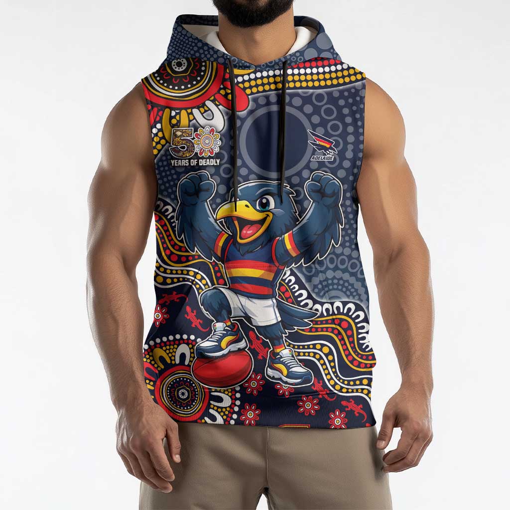 Personalized Adelaide Crows Mascot Sleeveless Hoodie Aboriginal Dot Art Style Vibrant Indigenous Pattern Design