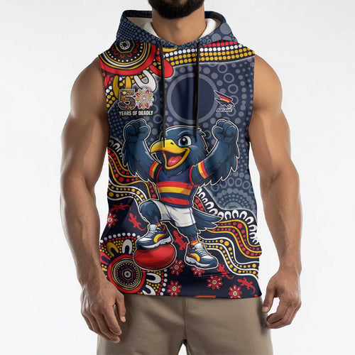 Personalized Adelaide Crows Mascot Sleeveless Hoodie Aboriginal Dot Art Style Vibrant Indigenous Pattern Design