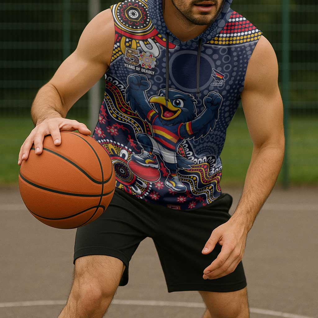 Personalized Adelaide Crows Mascot Sleeveless Hoodie Aboriginal Dot Art Style Vibrant Indigenous Pattern Design