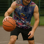 Personalized Adelaide Crows Mascot Sleeveless Hoodie Aboriginal Dot Art Style Vibrant Indigenous Pattern Design