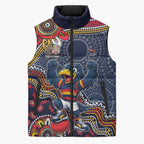 Personalized Adelaide Crows Mascot Sleeveless Puffer Jacket Aboriginal Dot Art Style Vibrant Indigenous Pattern Design