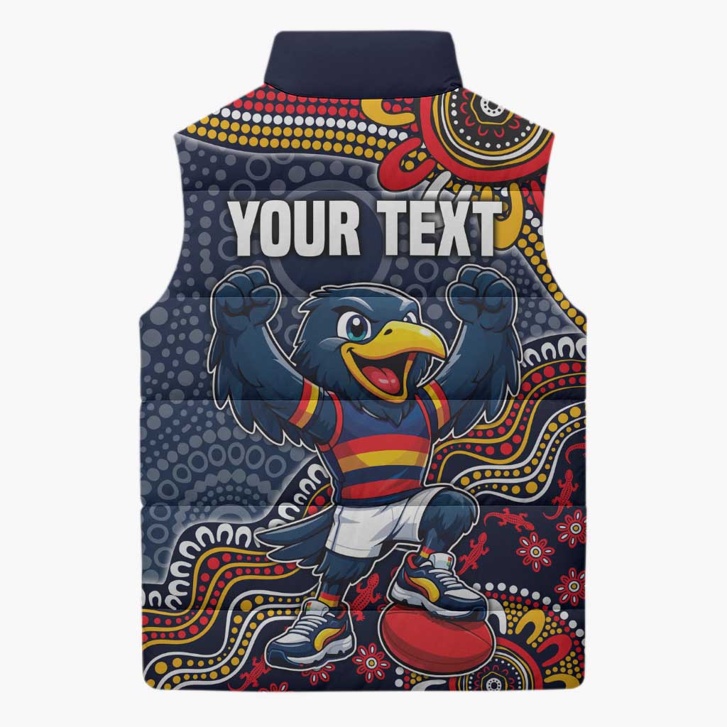 Personalized Adelaide Crows Mascot Sleeveless Puffer Jacket Aboriginal Dot Art Style Vibrant Indigenous Pattern Design