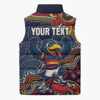 Personalized Adelaide Crows Mascot Sleeveless Puffer Jacket Aboriginal Dot Art Style Vibrant Indigenous Pattern Design