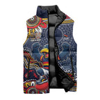 Personalized Adelaide Crows Mascot Sleeveless Puffer Jacket Aboriginal Dot Art Style Vibrant Indigenous Pattern Design