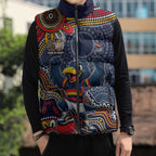Personalized Adelaide Crows Mascot Sleeveless Puffer Jacket Aboriginal Dot Art Style Vibrant Indigenous Pattern Design