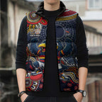 Personalized Adelaide Crows Mascot Sleeveless Puffer Jacket Aboriginal Dot Art Style Vibrant Indigenous Pattern Design