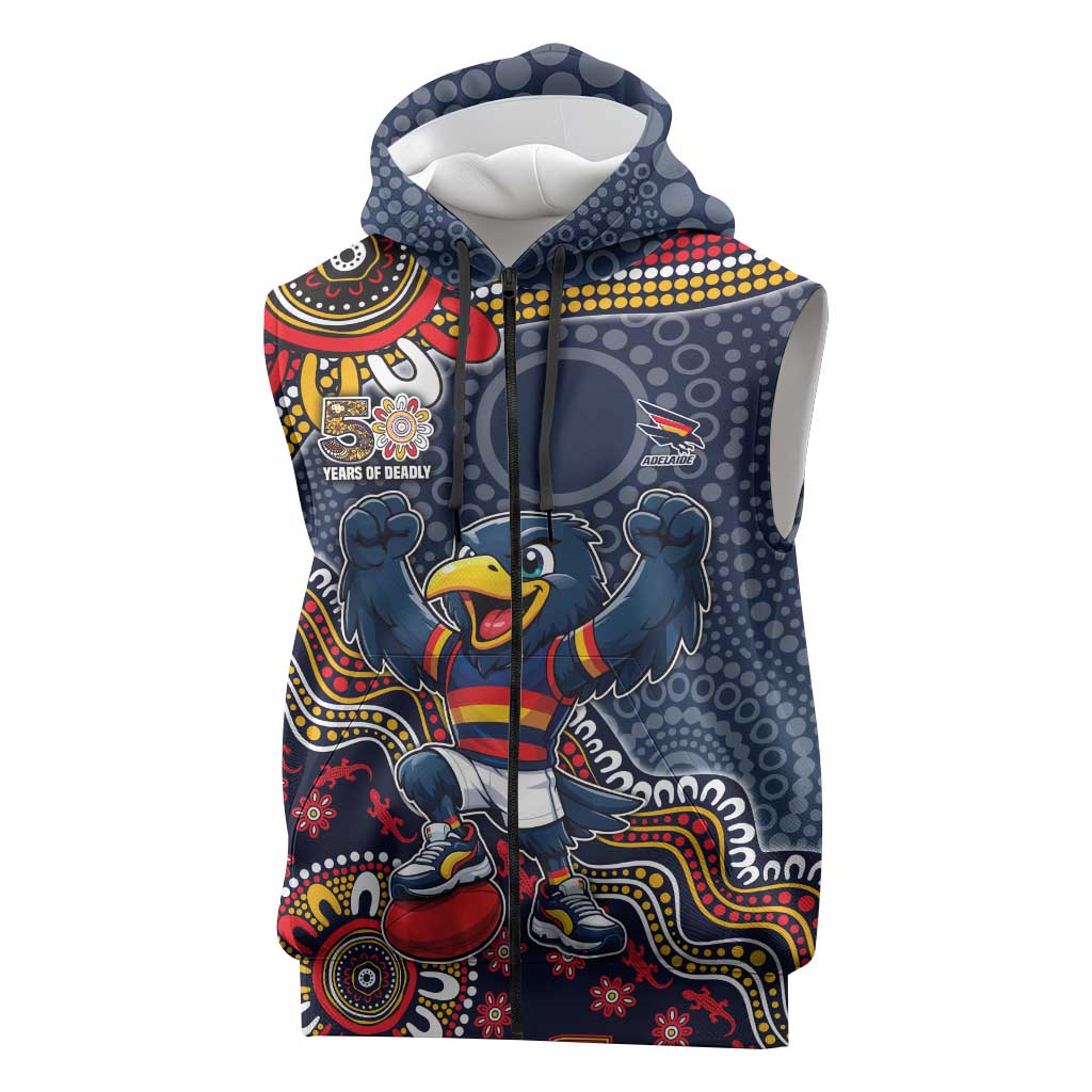 Personalized Adelaide Crows Mascot Sleeveless Zip Hoodie Aboriginal Dot Art Style Vibrant Indigenous Pattern Design
