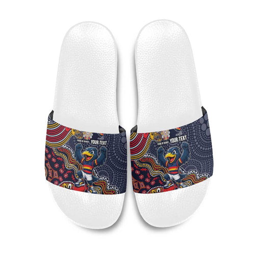 Personalized Adelaide Crows Mascot Slide Sandals Aboriginal Dot Art Style Vibrant Indigenous Pattern Design