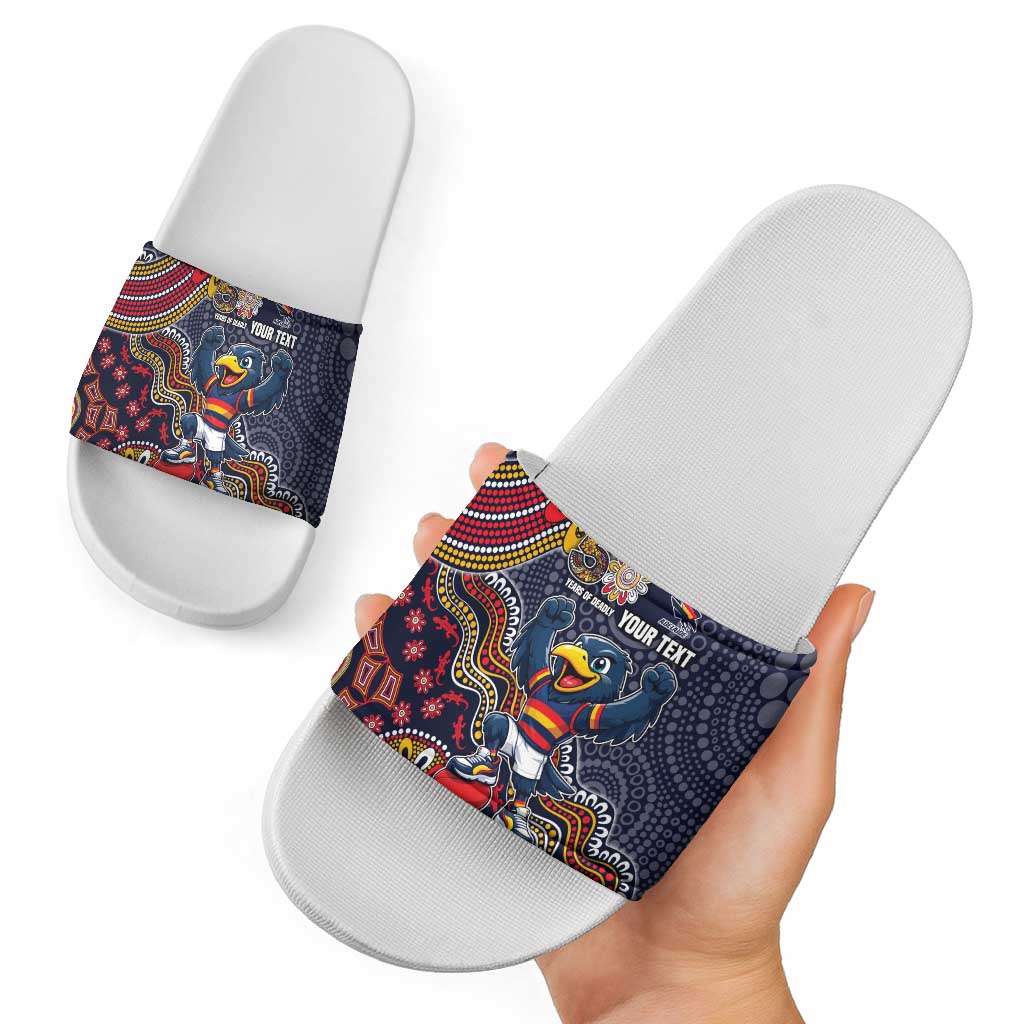 Personalized Adelaide Crows Mascot Slide Sandals Aboriginal Dot Art Style Vibrant Indigenous Pattern Design