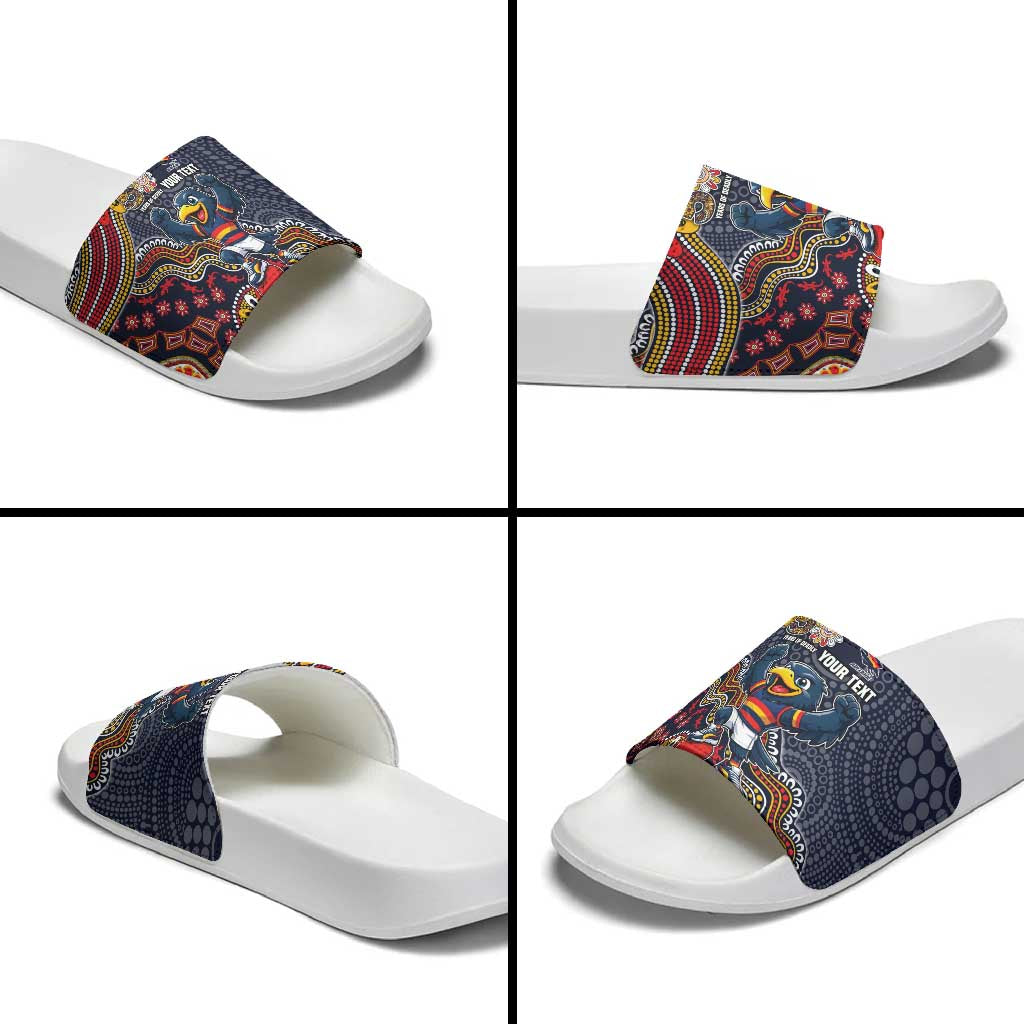 Personalized Adelaide Crows Mascot Slide Sandals Aboriginal Dot Art Style Vibrant Indigenous Pattern Design