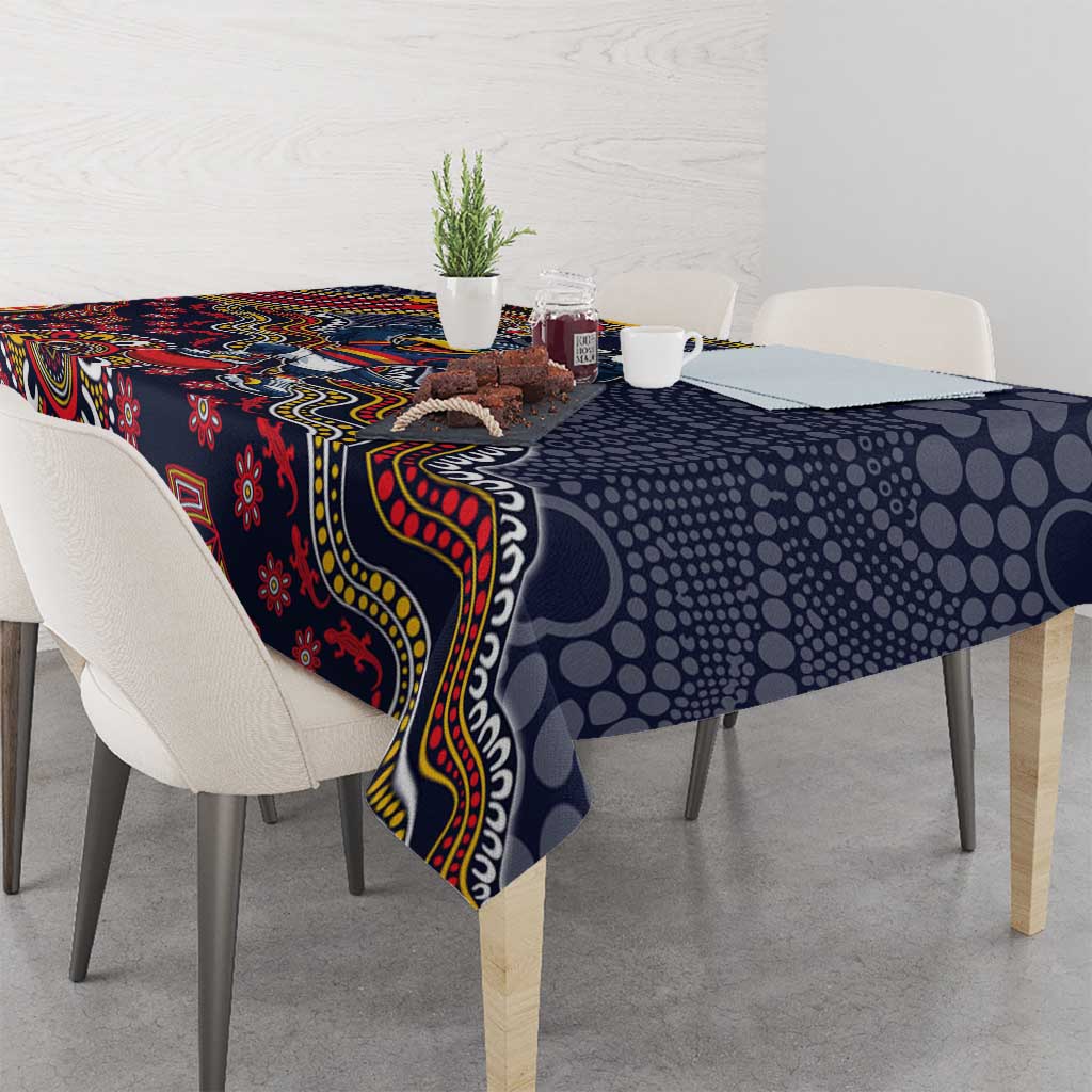 Personalized Adelaide Crows Mascot Tablecloth Aboriginal Dot Art Style Vibrant Indigenous Pattern Design