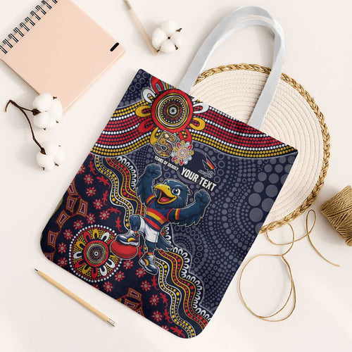 Personalized Adelaide Crows Mascot Tote Bag Aboriginal Dot Art Style Vibrant Indigenous Pattern Design