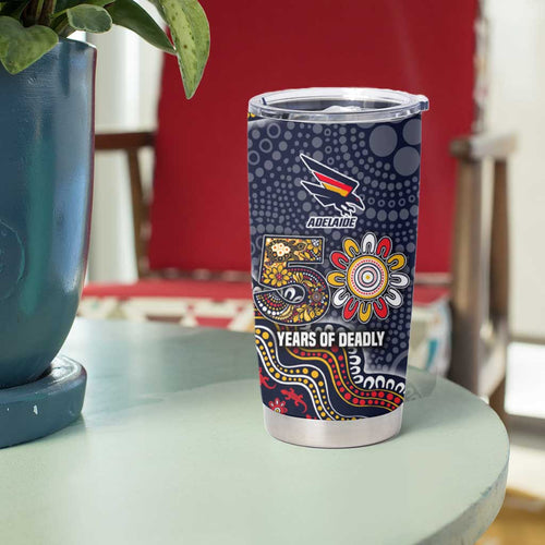 Personalized Adelaide Crows Mascot Tumbler Cup Aboriginal Dot Art Style Vibrant Indigenous Pattern Design