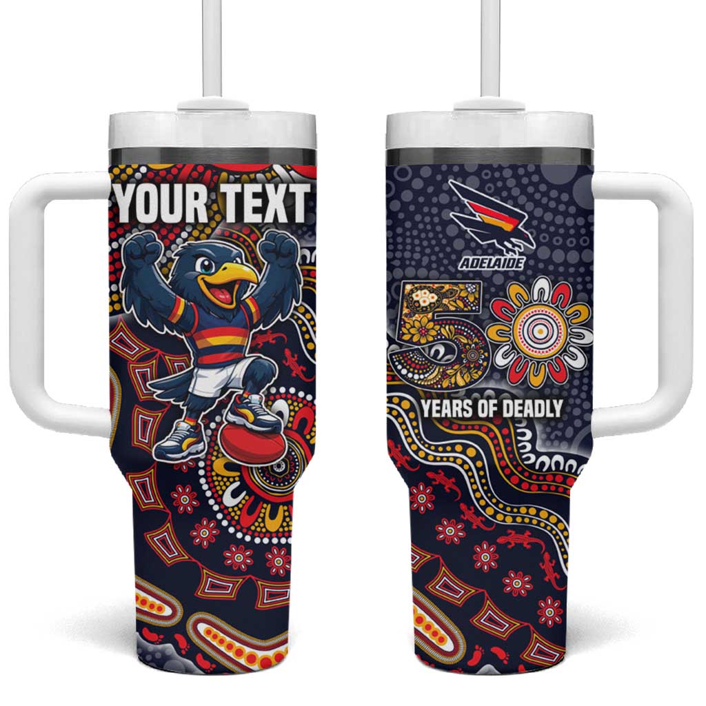 Personalized Adelaide Crows Mascot Tumbler With Handle Aboriginal Dot Art Style Vibrant Indigenous Pattern Design