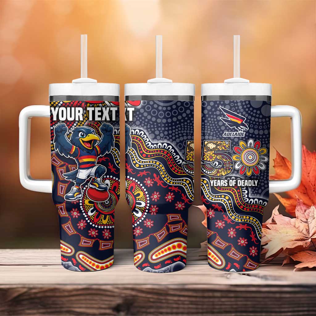 Personalized Adelaide Crows Mascot Tumbler With Handle Aboriginal Dot Art Style Vibrant Indigenous Pattern Design