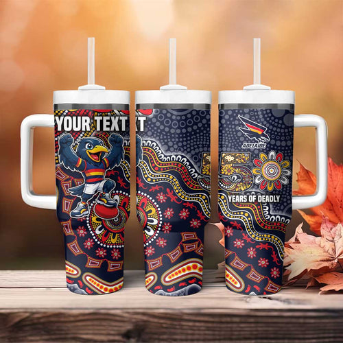 Personalized Adelaide Crows Mascot Tumbler With Handle Aboriginal Dot Art Style Vibrant Indigenous Pattern Design