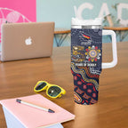 Personalized Adelaide Crows Mascot Tumbler With Handle Aboriginal Dot Art Style Vibrant Indigenous Pattern Design